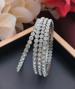 Set Of 2 Silver-Plated White AD Bangles