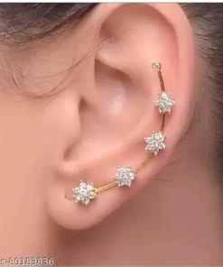 AD Stones Studded Golden Base Ear Cuffs/Earrings