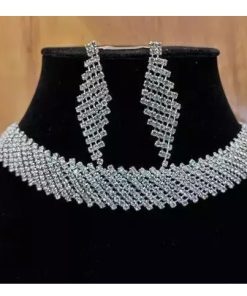MDT AD SET chokor Traditional Ethnic GERMAN SILVER Plated Necklace Temple Jewellery Set diamond for Women & Girls. Jewellery Set for Women American Diamond Combo of Necklace Set with Earrings for Girls and Women