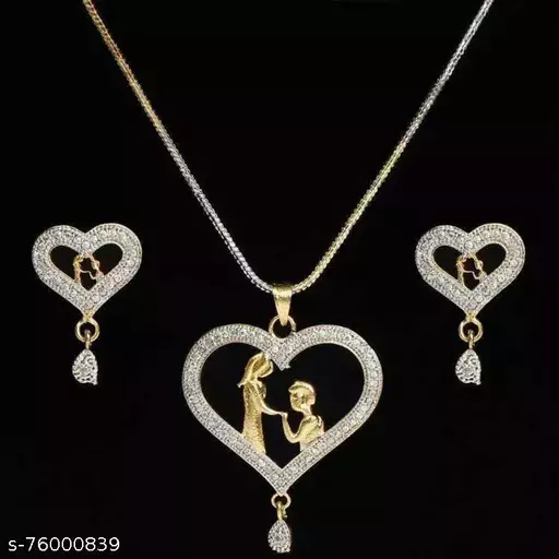 Heart Girl Boy Pendant Set With Chain And Earrings