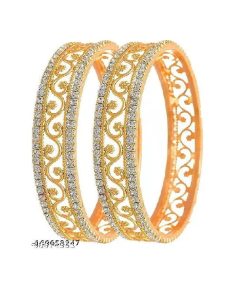 Jewwel Classic Collection of AD Stone Gold Polished Bangle Set