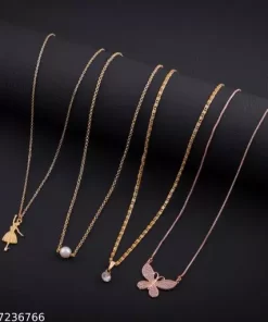 Combo Of 4 Jewellery Design For Daily Wear With Chain And Pendant 1 GM Gold Platted Jewllery Design By DelfaPendants & Lockets