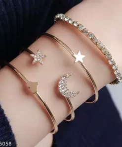 Thrillz Stunning AD Layered Start Heart Designs Gold Plated Adjustable Charm Bangle Bracelet For Girls Women Combo Multi Strand Bracelet